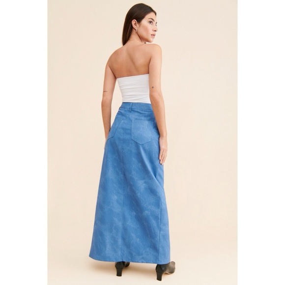 AFRM Bianca Maxi Skirt High Slit Cut Out Mini Long Blue Revolve - Picture 11 of 11